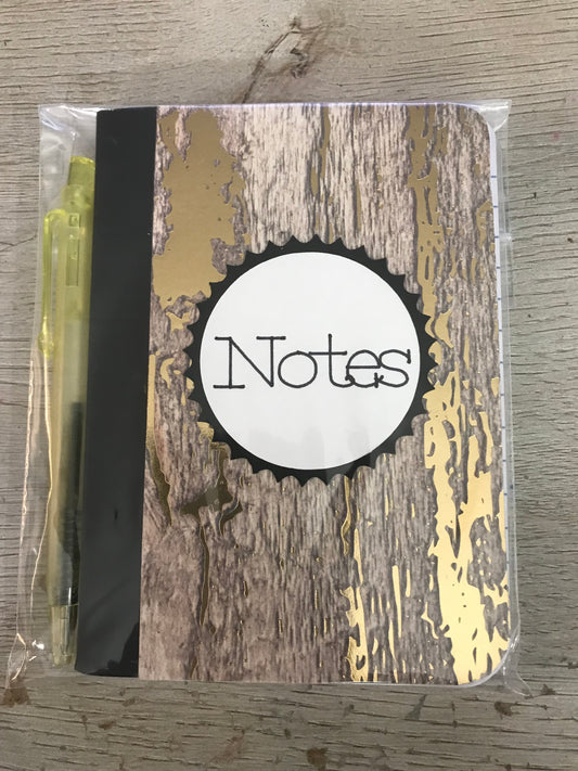 Gold, Wood Theme: Mini Notebook, Mini Pen Included