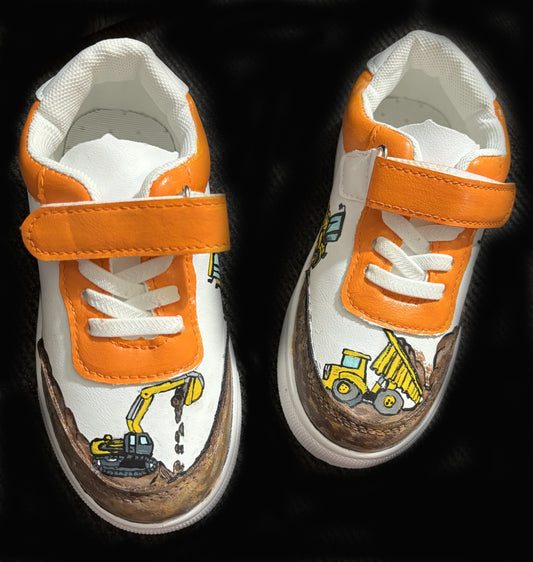 Children’s Custom Hand Painted, Construction Trucks Shoes - Size 10