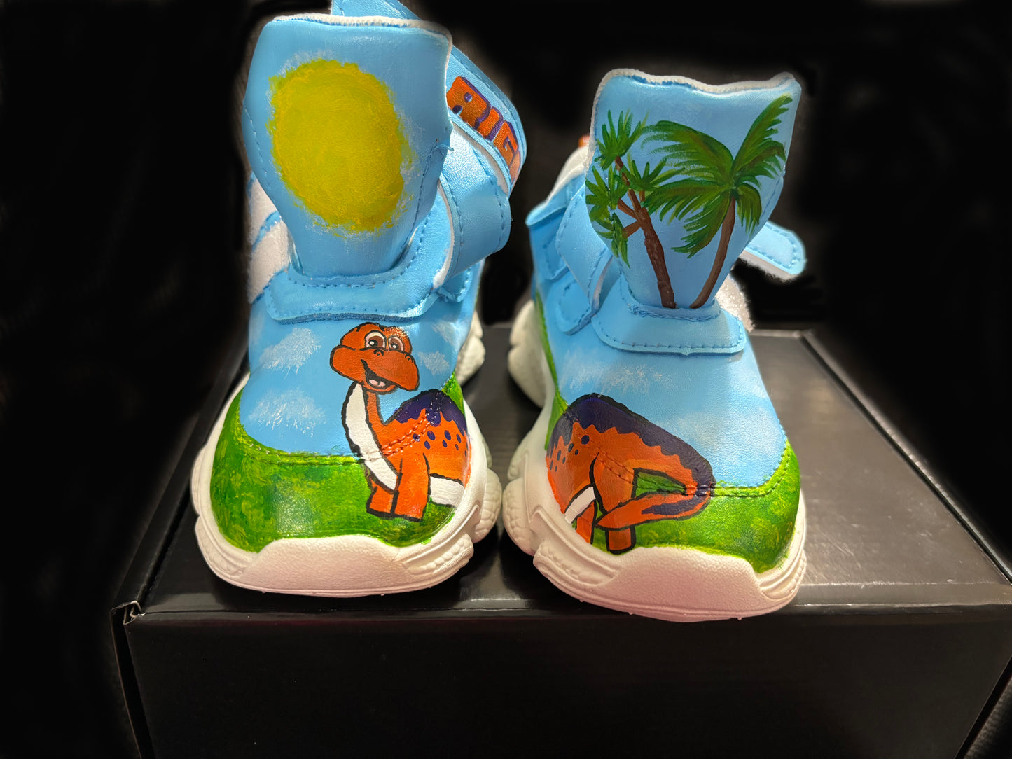 Children’s Custom Hand Painted, Dinosaur Half & Half Shoes - Educational, Teaching Shoes - Size 7