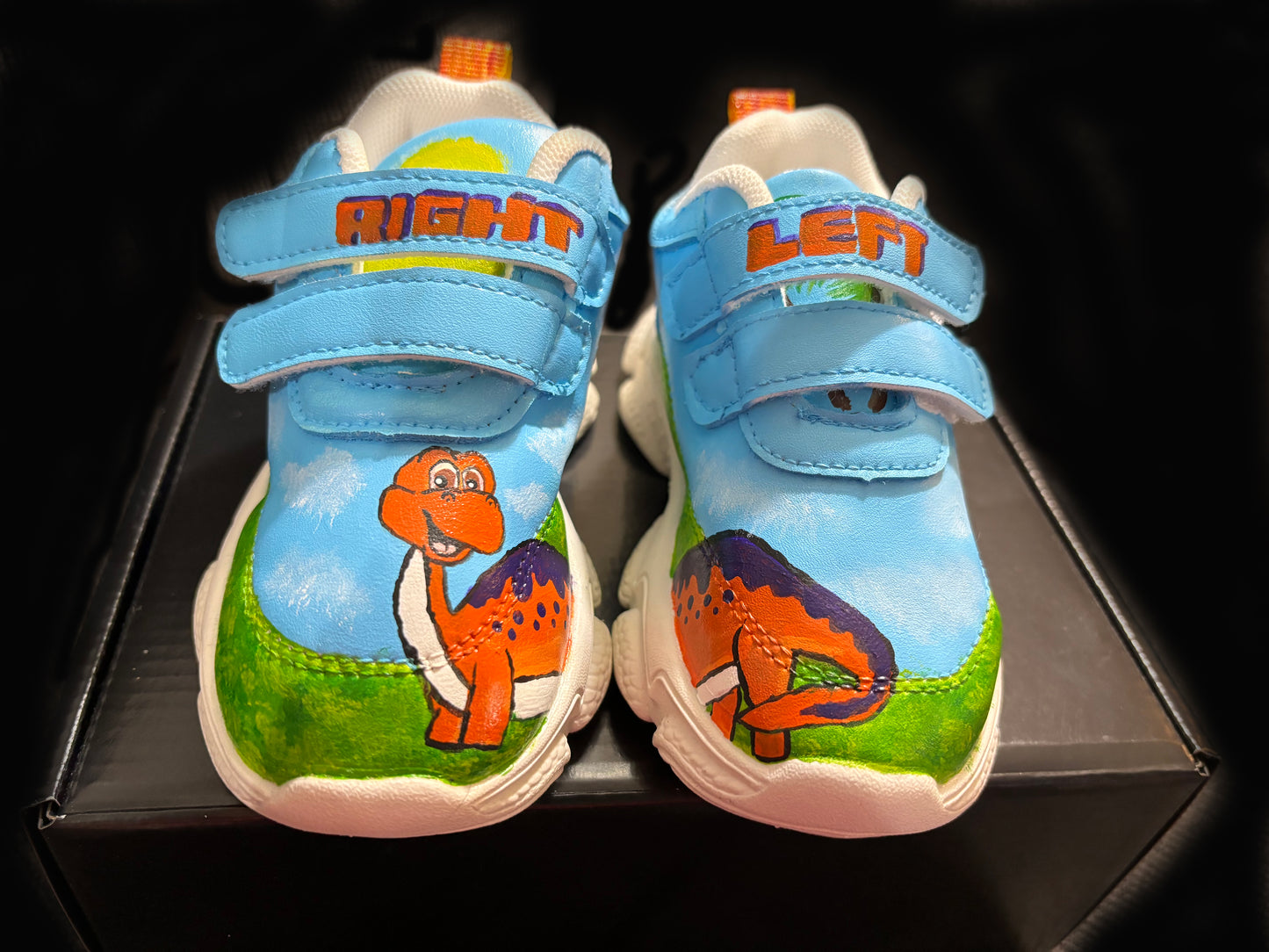 Children’s Custom Hand Painted, Dinosaur Half & Half Shoes - Educational, Teaching Shoes - Size 7