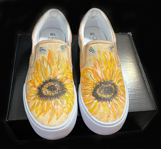 Adult's Custom Hand Painted Sunflower Shoes- Size 8.5W, 7M