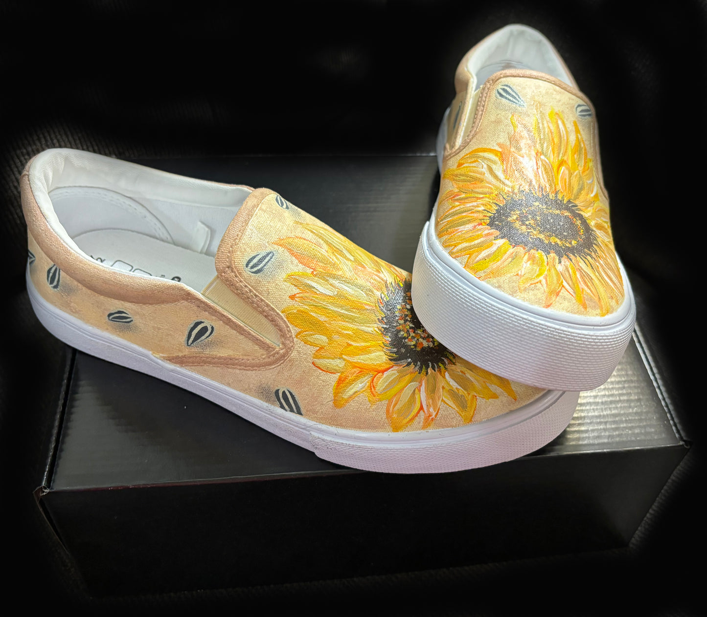 Adult's Custom Hand Painted Sunflower Shoes- Size 8.5W, 7M