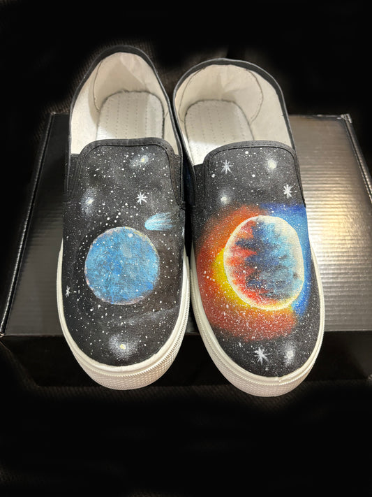 Adult's Custom Hand Painted Space Shoes- Size 8W, 6.5M