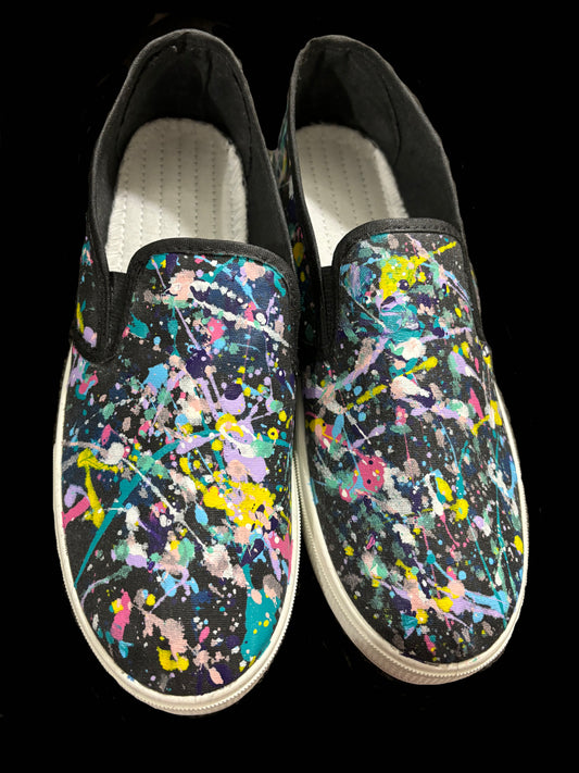 Adult's Custom Hand Painted Pollock impression Shoes- Size 9W, 7.5M