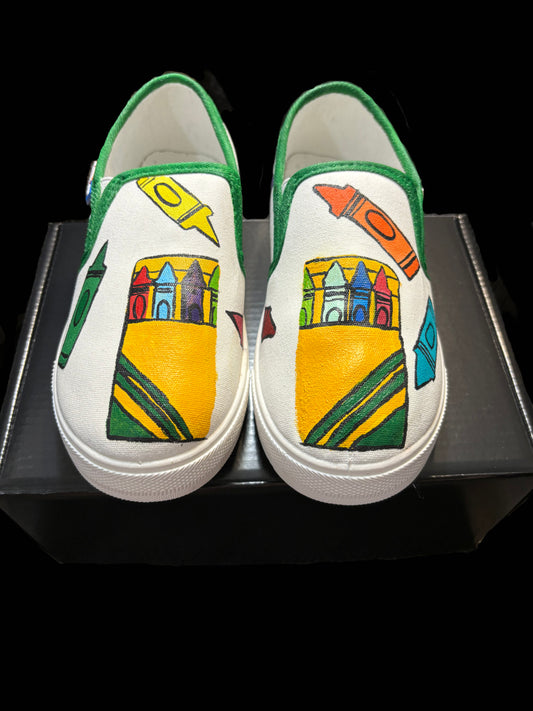 Children’s Custom Hand Painted, Crayon Half & Half Shoes - Educational, Teaching Shoes - Size 12.5