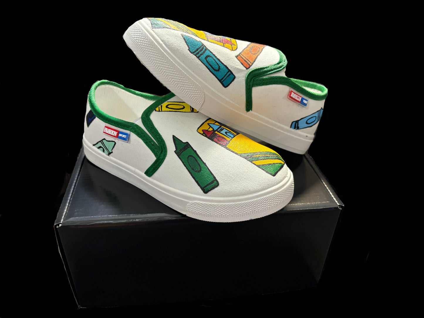 Children’s Custom Hand Painted, Crayon Half & Half Shoes - Educational, Teaching Shoes - Size 12.5