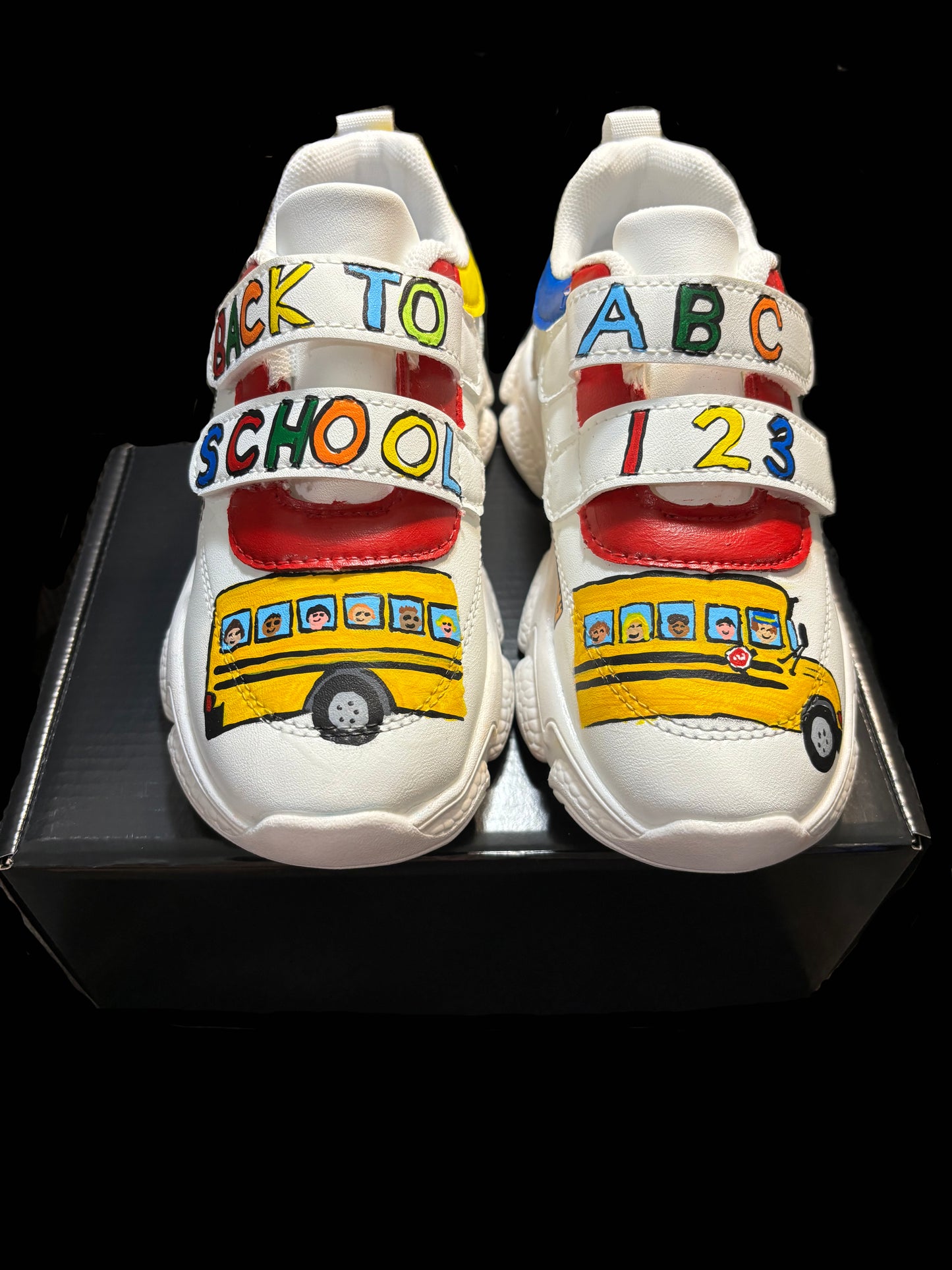 Children’s Custom Hand Painted, School Bus Half & Half Shoes - Educational, Teaching Shoes - Size 13 child