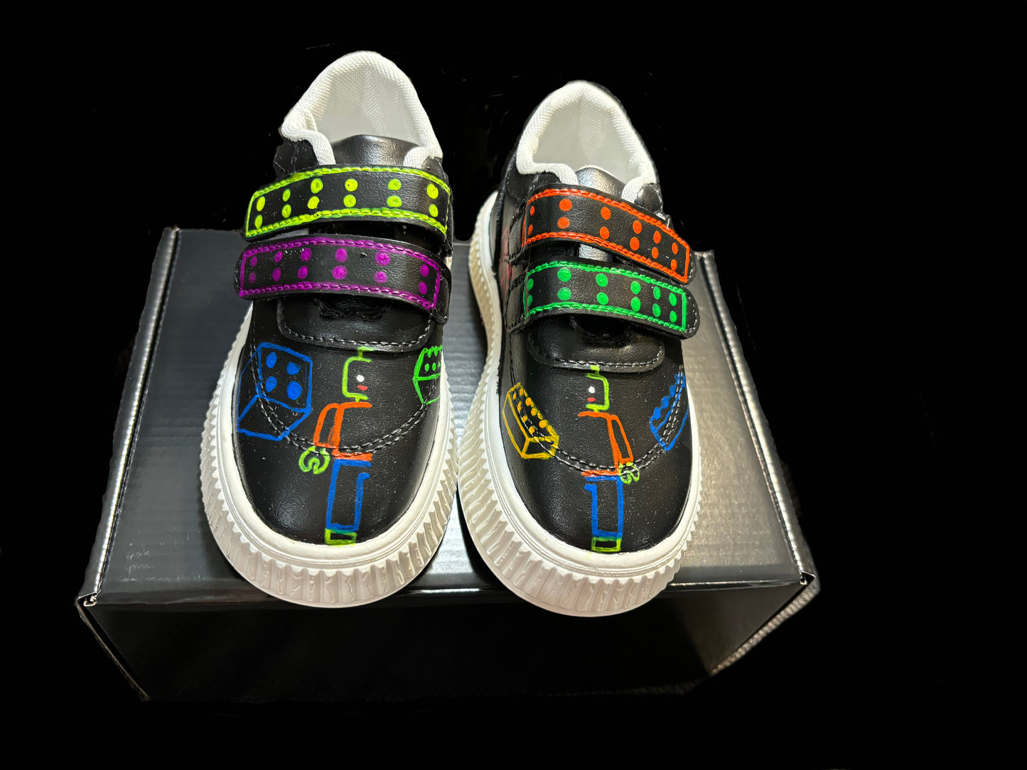 Children’s Custom Hand Painted, Blocks Half & Half Shoes - Educational, Teaching Shoes - Size 7.5