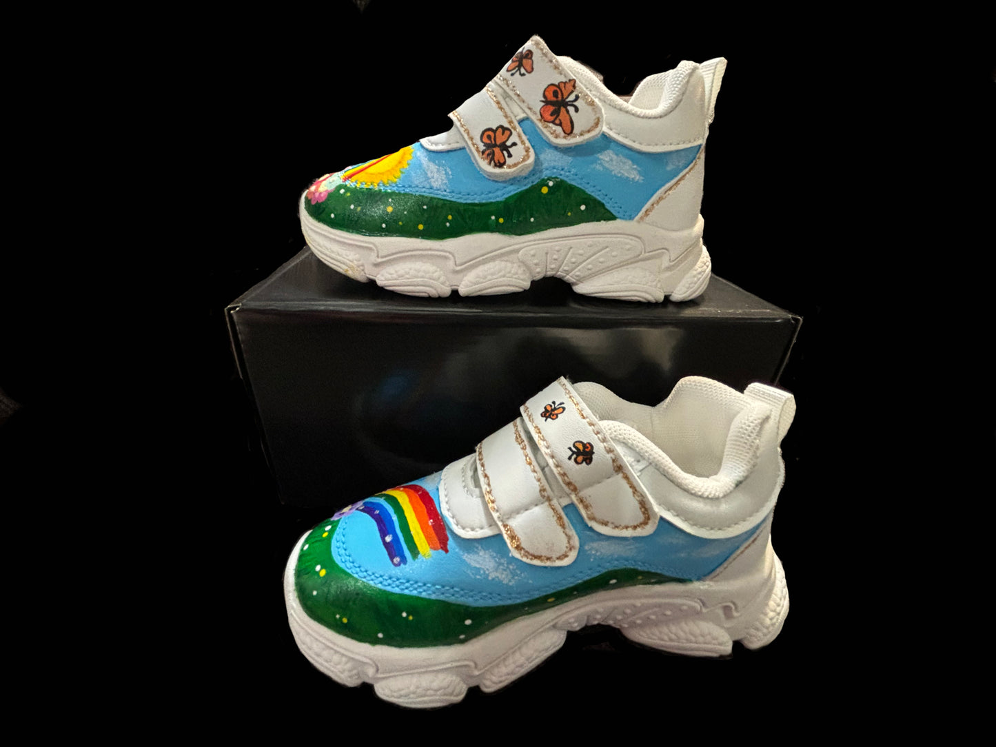 Children’s Custom Hand Painted, Rainbow Half & Half Shoes - Educational, Teaching Shoes - Size 7.5