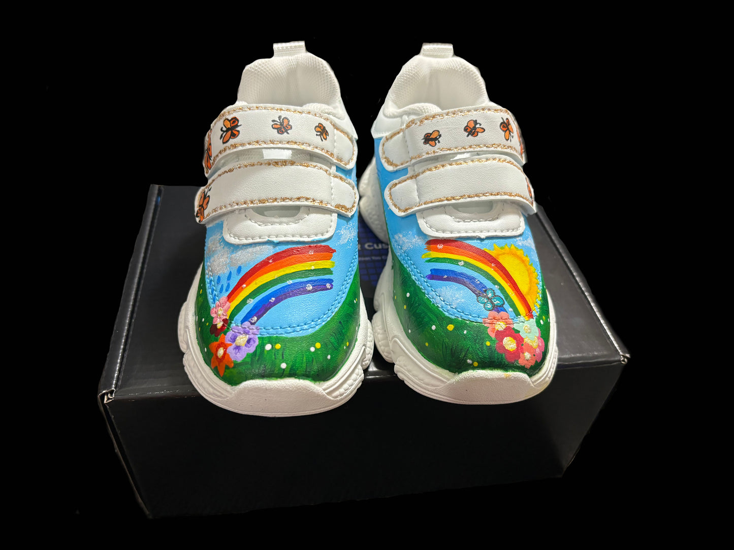 Children’s Custom Hand Painted, Rainbow Half & Half Shoes - Educational, Teaching Shoes - Size 7.5