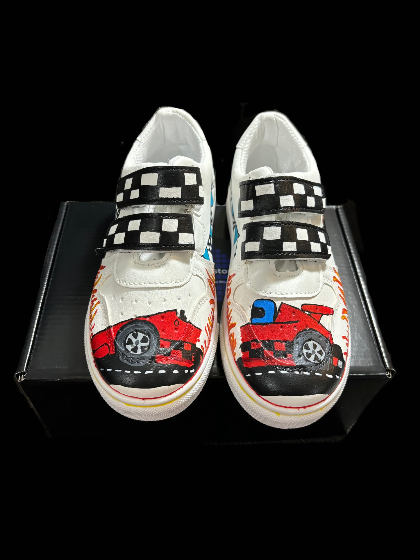 Children’s Custom Hand Painted, Race Car Half & Half Shoes - Educational, Teaching Shoes - Size 11.5 Youth