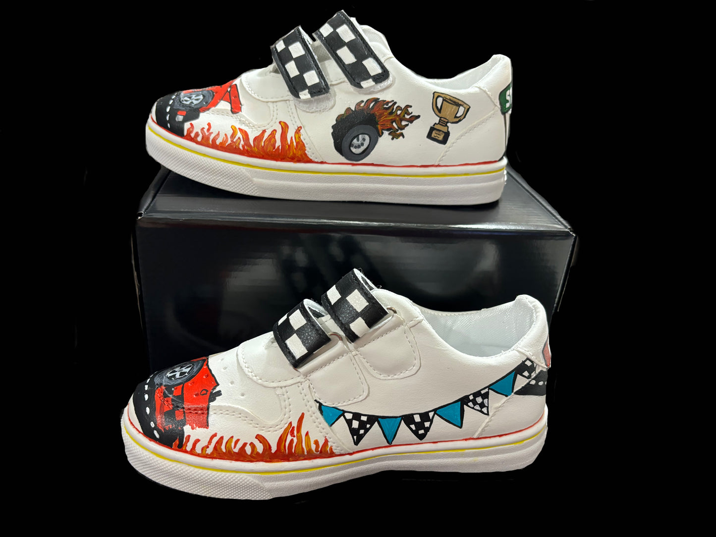 Children’s Custom Hand Painted, Race Car Half & Half Shoes - Educational, Teaching Shoes - Size 11.5 Youth