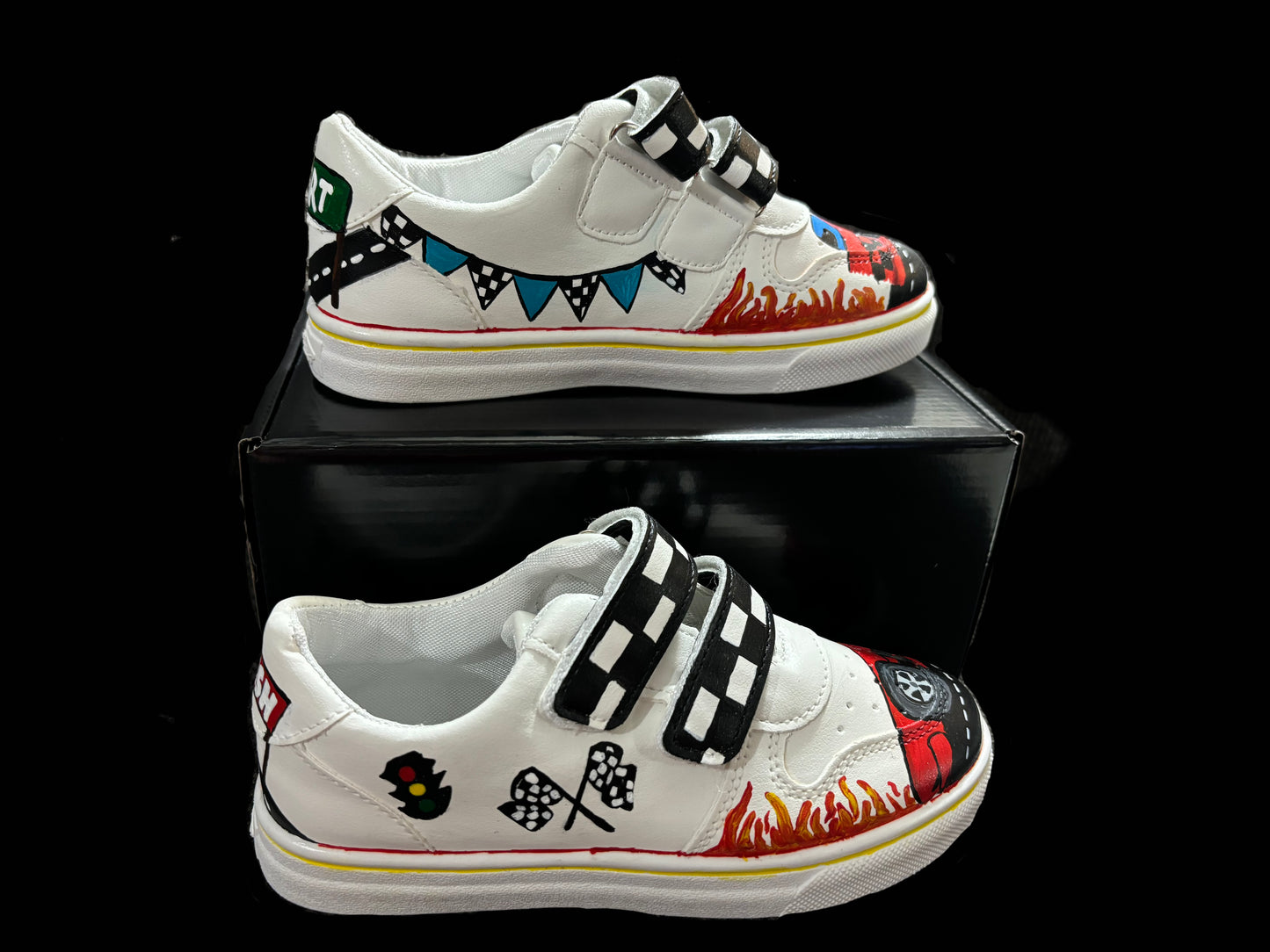 Children’s Custom Hand Painted, Race Car Half & Half Shoes - Educational, Teaching Shoes - Size 11.5 Youth