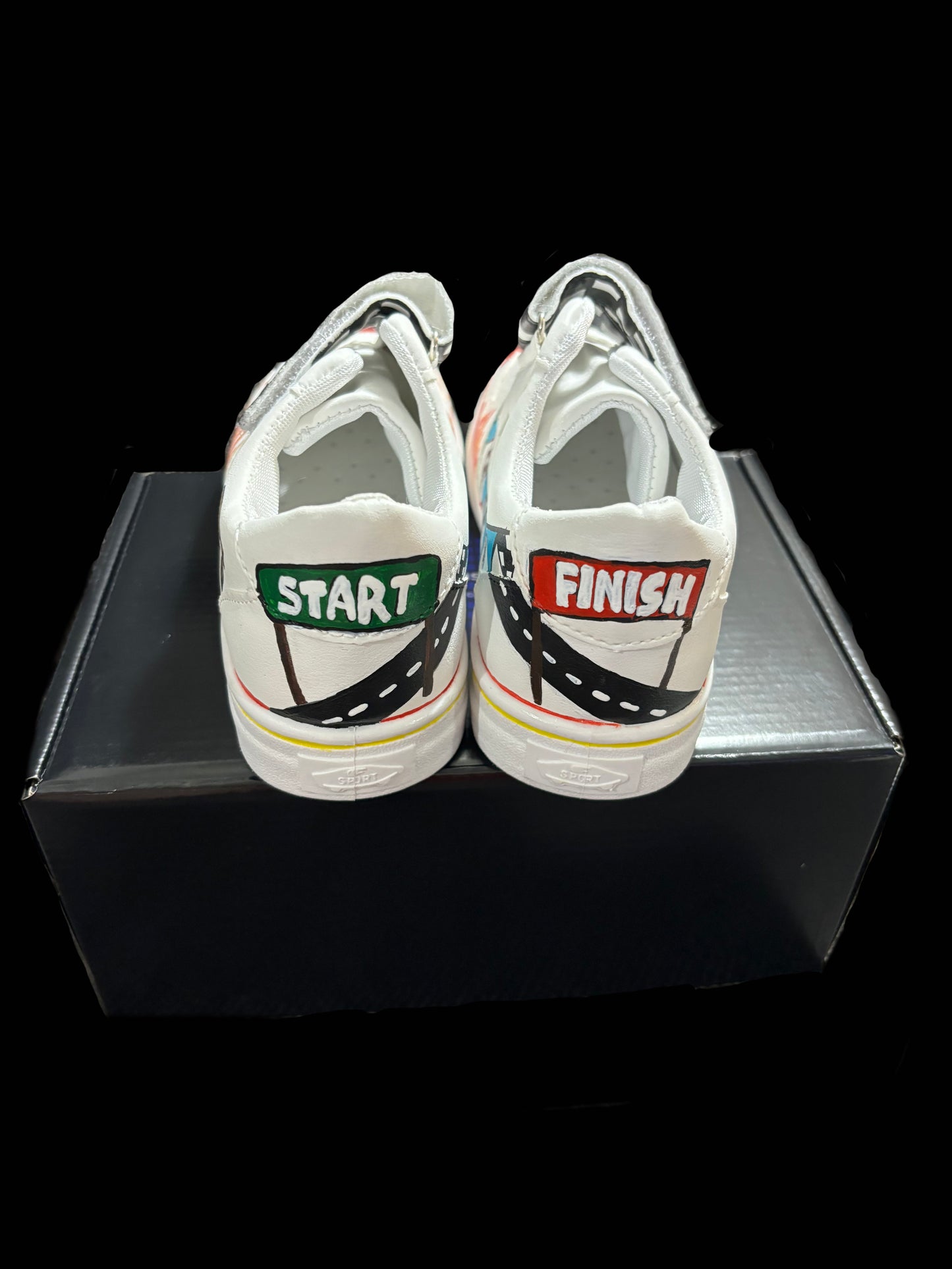 Children’s Custom Hand Painted, Race Car Half & Half Shoes - Educational, Teaching Shoes - Size 11.5 Youth