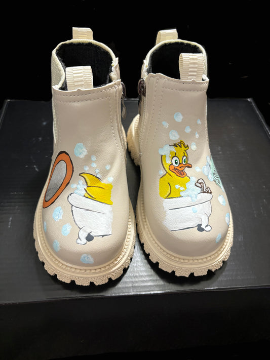 Children’s Custom Hand Painted, Duck Half and Half Boots - Educational, Teaching Shoes - Size 7T