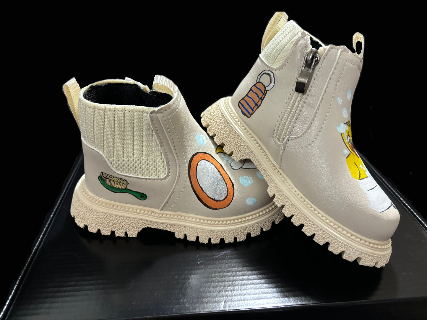 Children’s Custom Hand Painted, Duck Half and Half Boots - Educational, Teaching Shoes - Size 7T