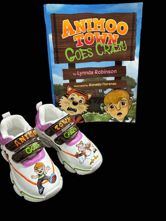 Children’s Custom Hand Painted, Animoo Town Goes Crazy Shoes - Size 9T