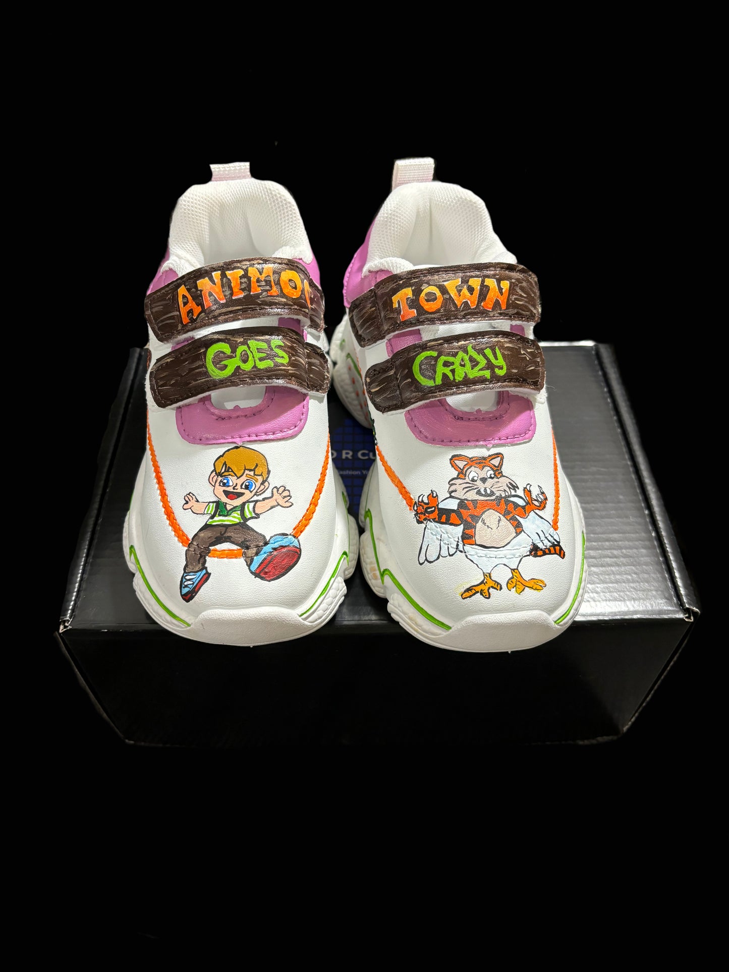 Children’s Custom Hand Painted, Animoo Town Goes Crazy Shoes - Size 9T