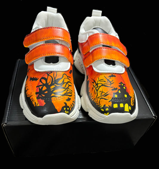 Children’s Custom Hand Painted, Graveyard Half & Half Shoes - Educational, Teaching Shoes - Size 10k