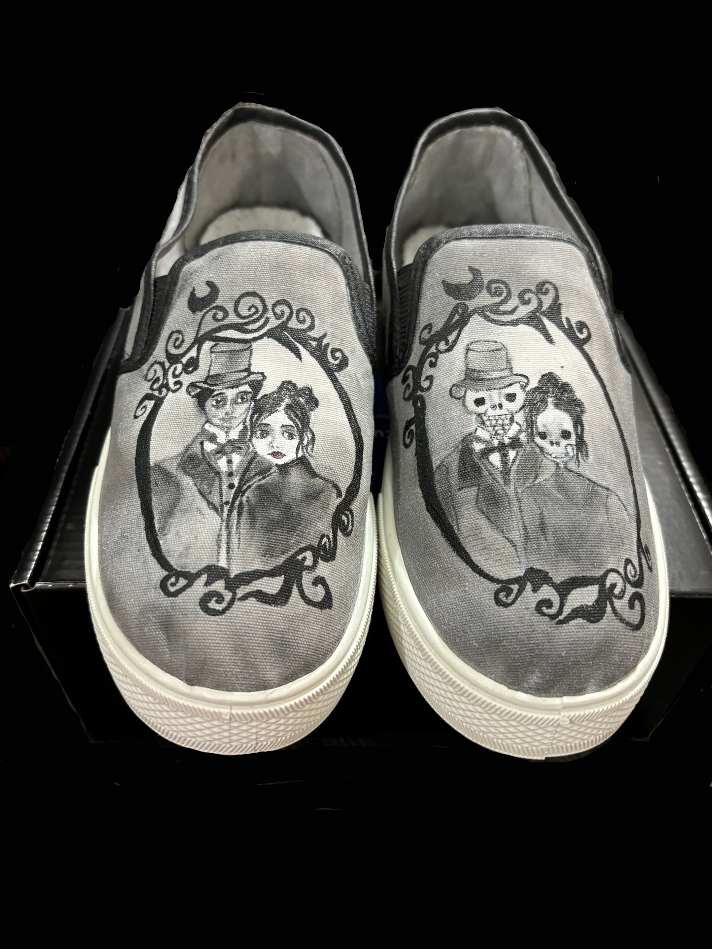 Adult's Custom Hand Painted Graveyard Portrait Shoes- Size 6W, 4.5M