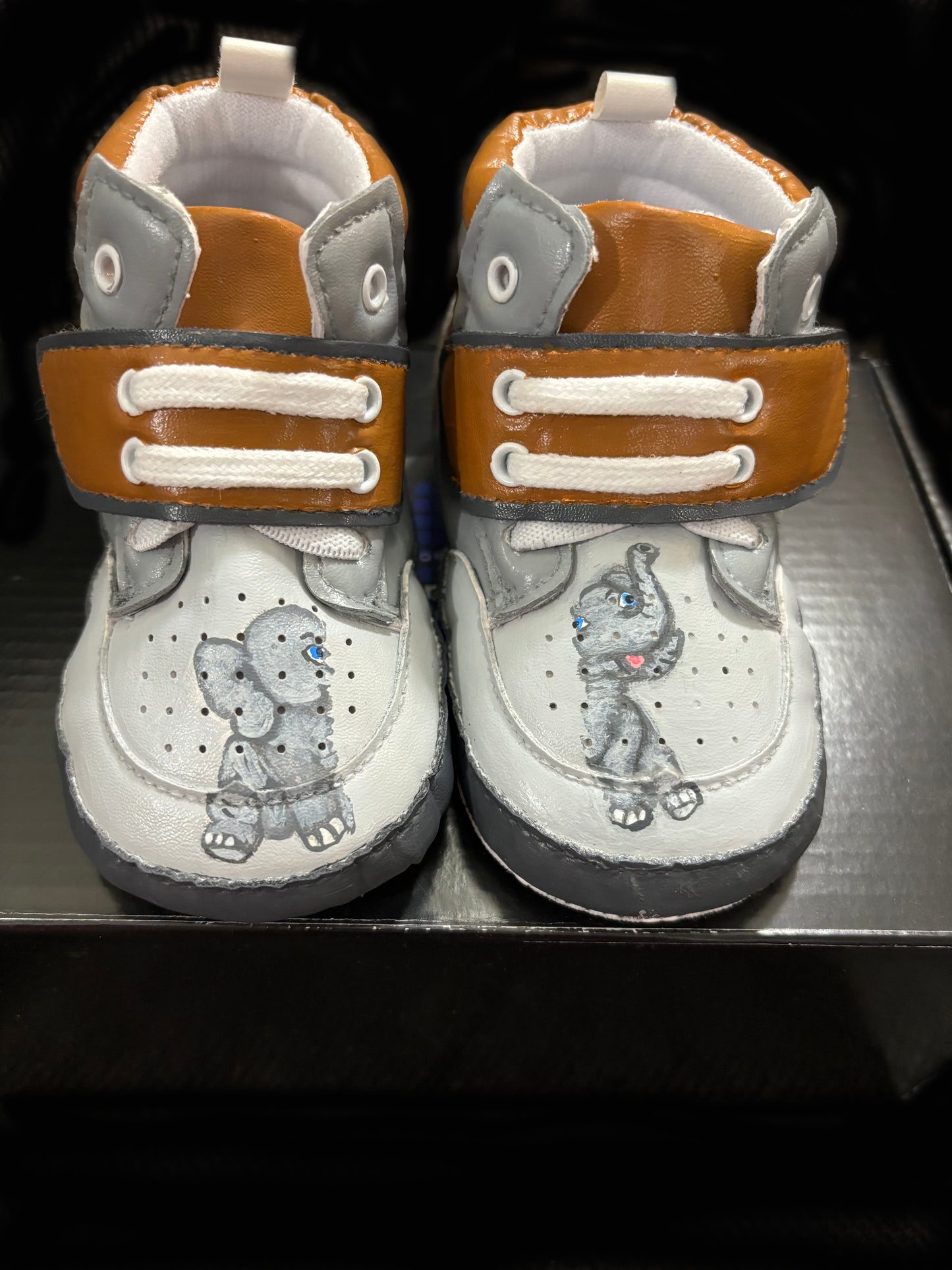 Children’s Custom Hand Painted, Elephant Half & Half Shoes - Educational, Teaching Shoes - Size 4.5T