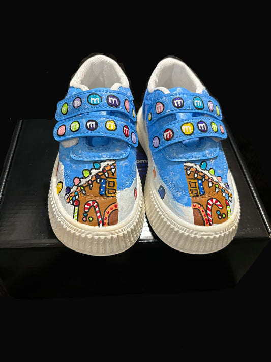 Children’s Custom Hand Painted, Gingerbread Half and Half Shoes - Educational, Teaching Shoes - Size 6T