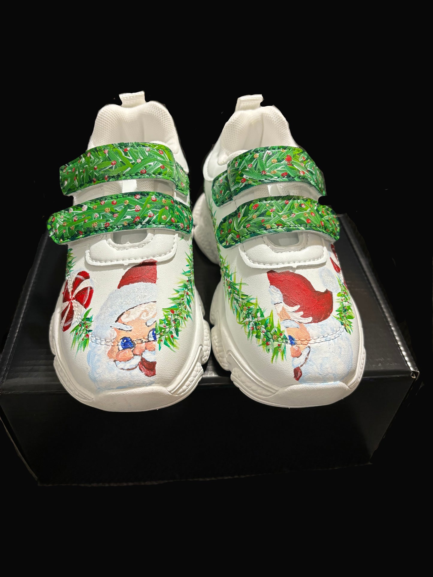 Children’s Custom Hand Painted, Santa Half and Half Shoes - Educational, Teaching Shoes - Size 9.5