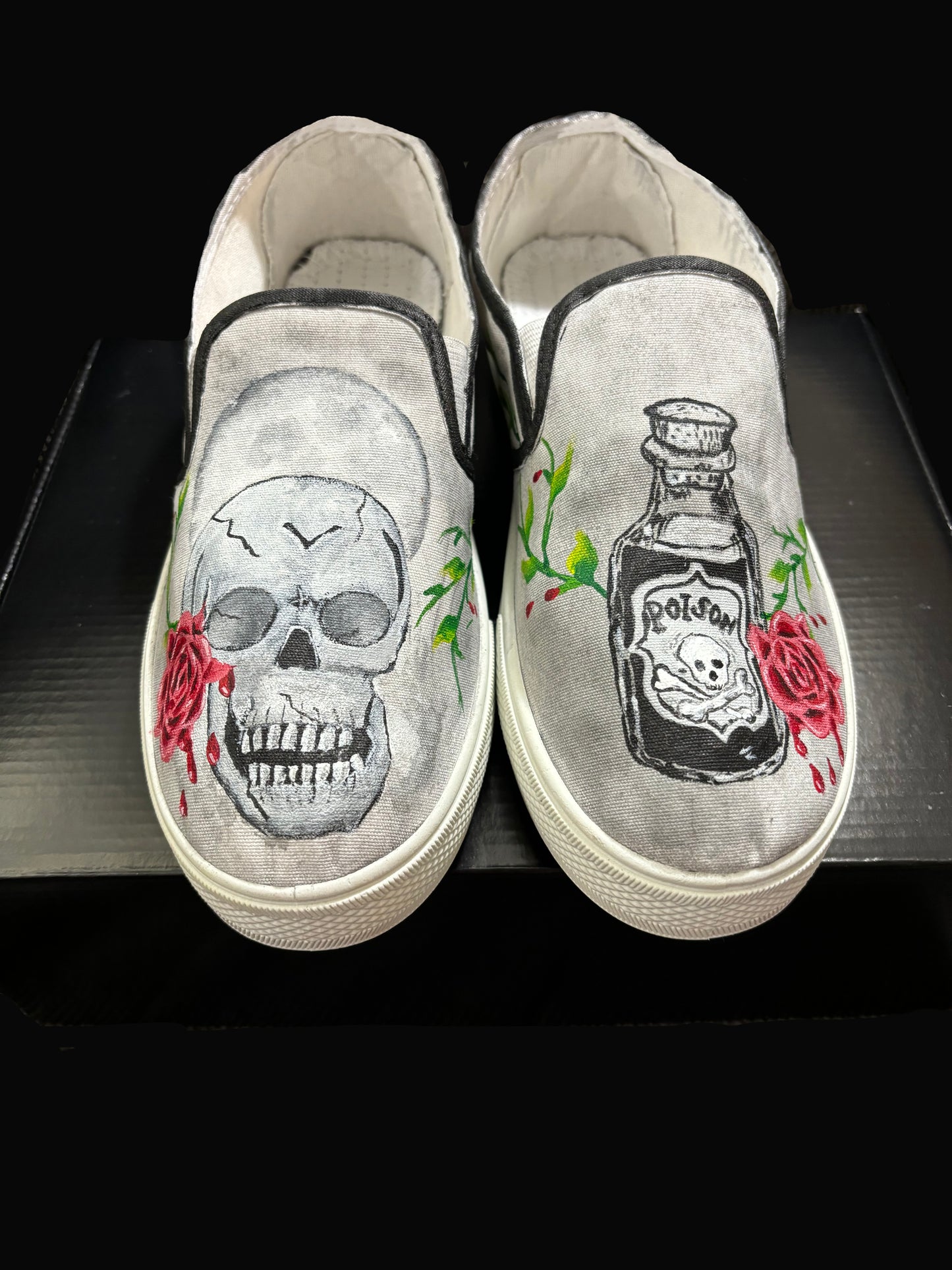 Adult Custom Hand Painted, Skull and Poison Shoes