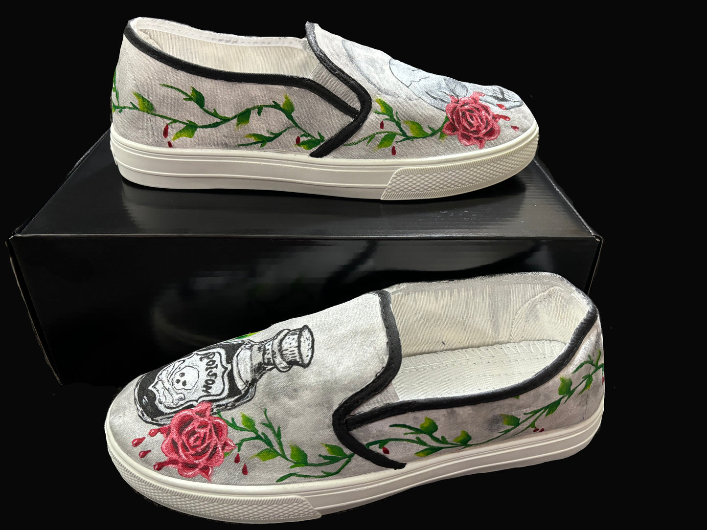 Adult Custom Hand Painted, Skull and Poison Shoes