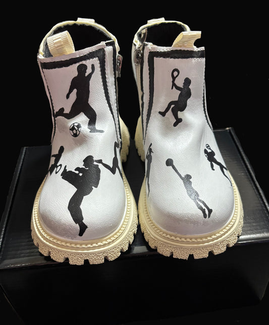 Children’s Custom Hand Painted, Sports Silhouettes Boots - Size 10K